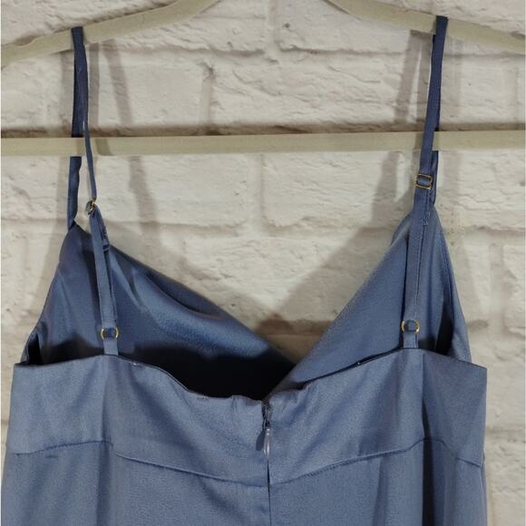 R WeWoreWhat Slate Blue Cowl Satin Charmeuse Slip Midi Dress NWT Size 4 - Picture 9 of 13